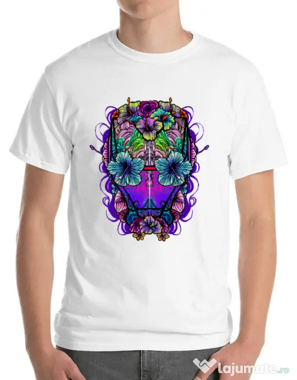Tricou ADLER barbat Flower helmet Alb