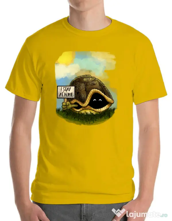 Tricou ADLER barbat I stay home Galben
