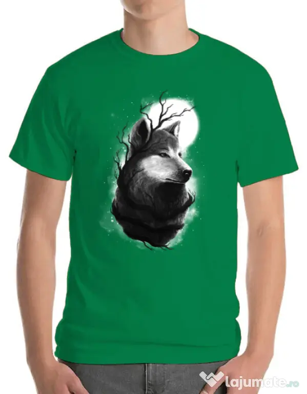 Tricou ADLER barbat Night wolf Verde mediu