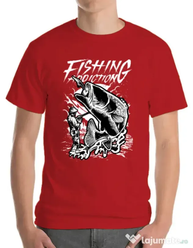 Tricou ADLER barbat Fishing addiction Rosu