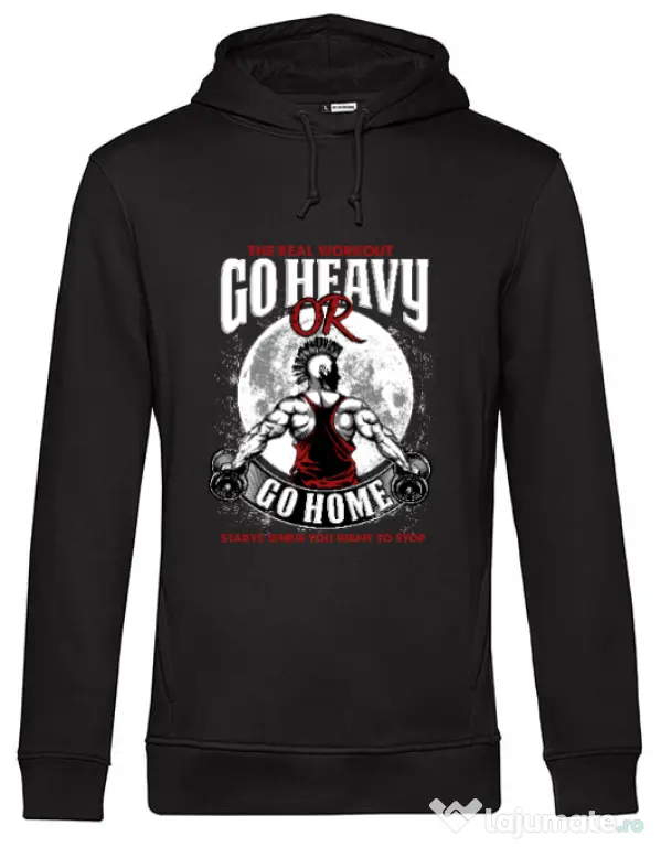 Hoodie barbat cu gluga Go heavy or go home Negru