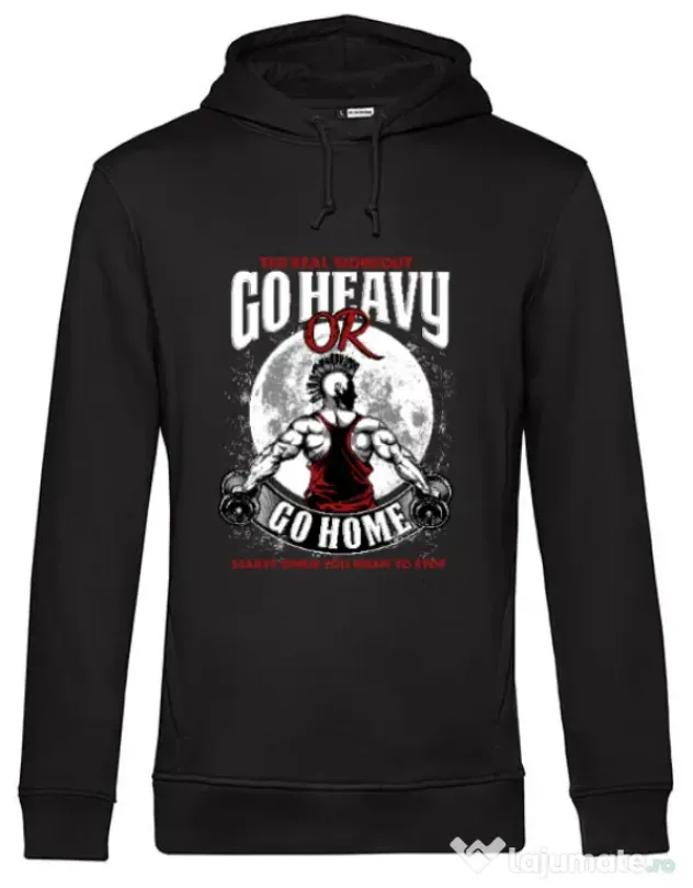 Hoodie barbat cu gluga Go heavy or go home Negru