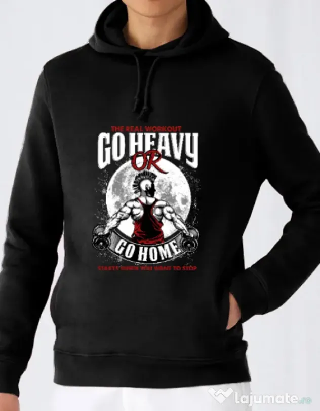 Hoodie barbat cu gluga Go heavy or go home Negru