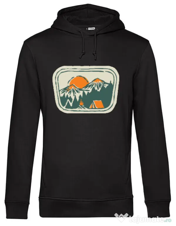 Hoodie barbat cu gluga Camping badge Negru
