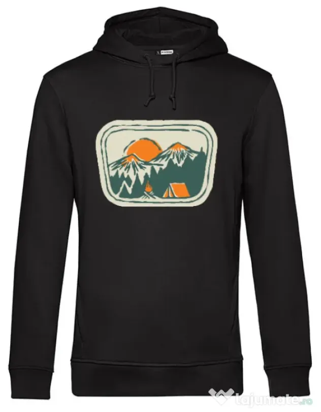 Hoodie barbat cu gluga Camping badge Negru