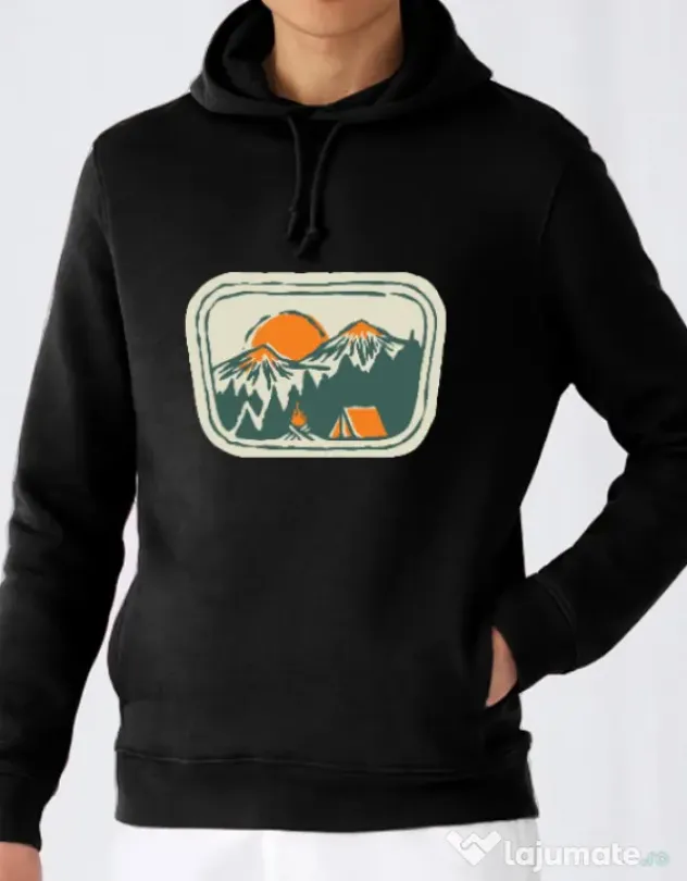 Hoodie barbat cu gluga Camping badge Negru
