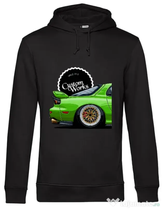 Hoodie barbat cu gluga Mazda Rx-7 (green) Negru