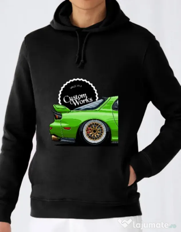 Hoodie barbat cu gluga Mazda Rx-7 (green) Negru
