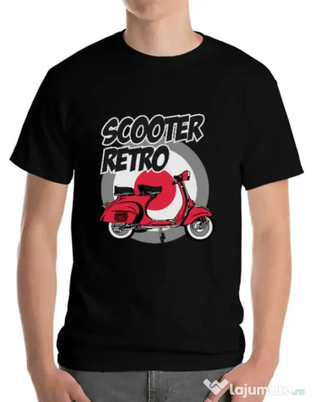 Tricou personalizat barbat SCOOTER RETRO RED COLOR Negru