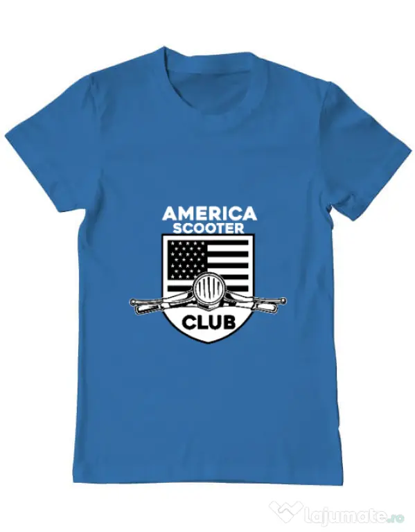 Tricou personalizat barbat AMERICA SCOOTER CLUB Albastru azuriu