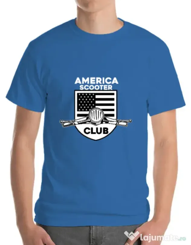 Tricou personalizat barbat AMERICA SCOOTER CLUB Albastru azuriu