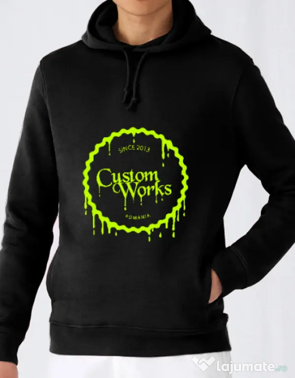 Hanorac barbat cu gluga Acid Green Logo Negru