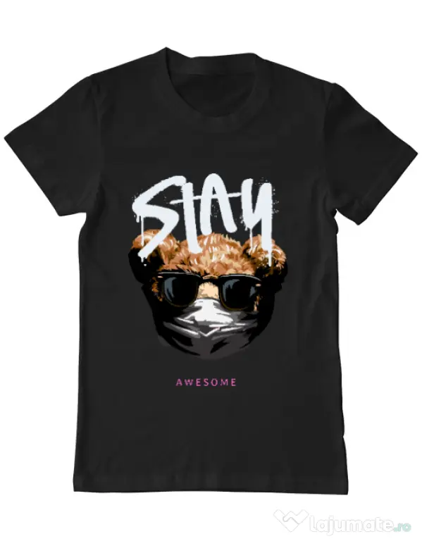 Tricou personalizat barbat Stay awesome Negru