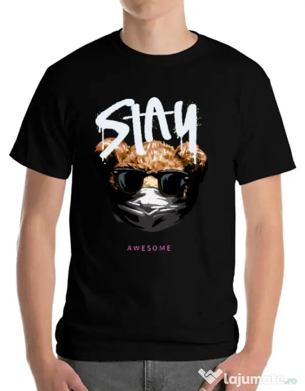 Tricou personalizat barbat Stay awesome Negru