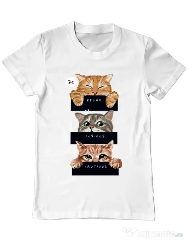 Tricou personalizat barbat Relax,curious,cautious Alb