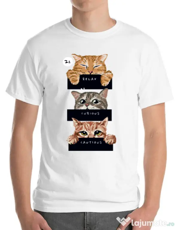Tricou personalizat barbat Relax,curious,cautious Alb