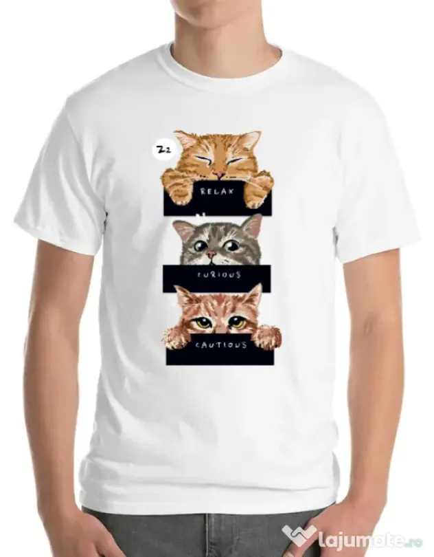 Tricou personalizat barbat Relax,curious,cautious Alb