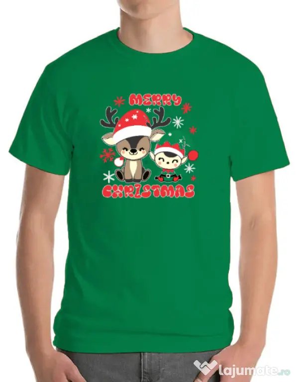 Tricou personalizat barbat Prietenii lui Mos Craciun 2 Verde mediu