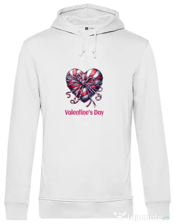 Hanorac barbat cu gluga Valentine\'s Day 2025 Alb