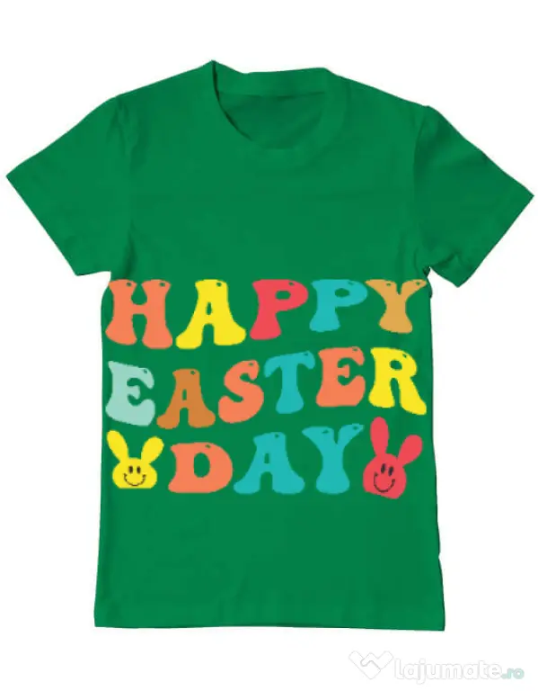 Tricou personalizat barbat oversize HAPPY EASTER DAY Verde mediu
