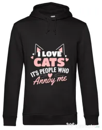 Hoodie barbat cu gluga I love cats Negru