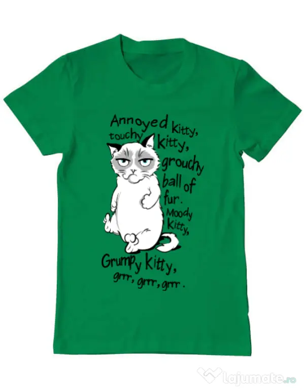 Tricou ADLER barbat Grumpy kitty Verde mediu