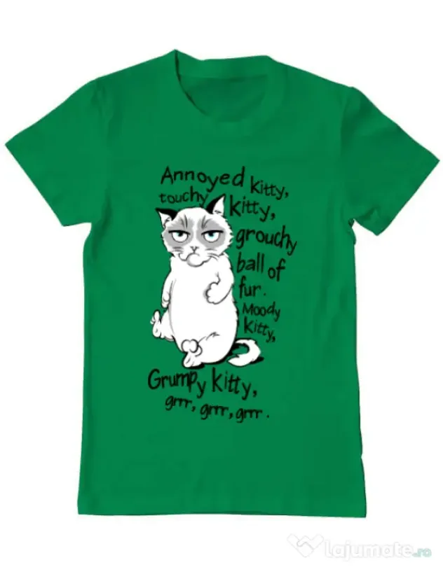 Tricou ADLER barbat Grumpy kitty Verde mediu