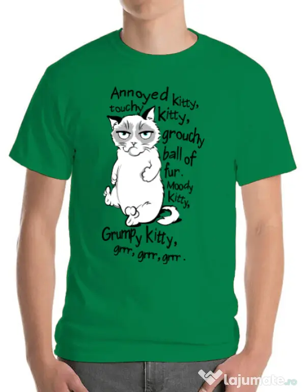 Tricou ADLER barbat Grumpy kitty Verde mediu