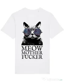 Tricou STANLEY STELLA barbat Meow motherfucker Alb