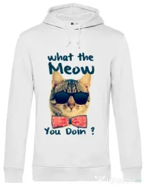 Hoodie barbat cu gluga What the meow Alb