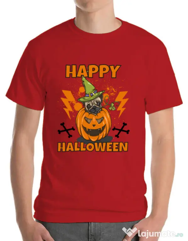 Tricou ADLER barbat Halloween Pug Rosu