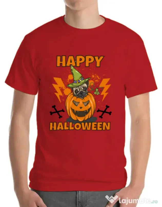 Tricou ADLER barbat Halloween Pug Rosu