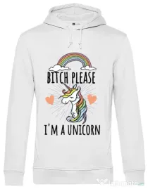Hoodie barbat cu gluga Bitch Please Alb