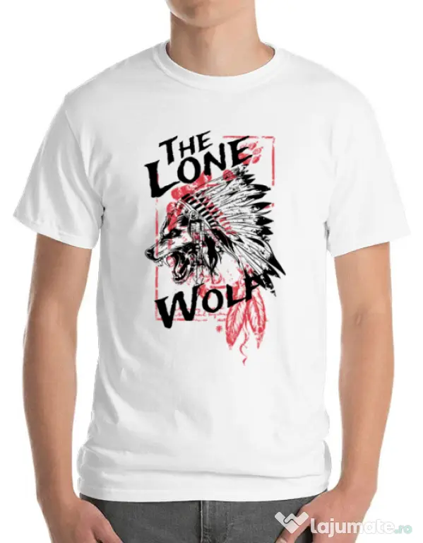 Tricou ADLER barbat The lone wolf Alb