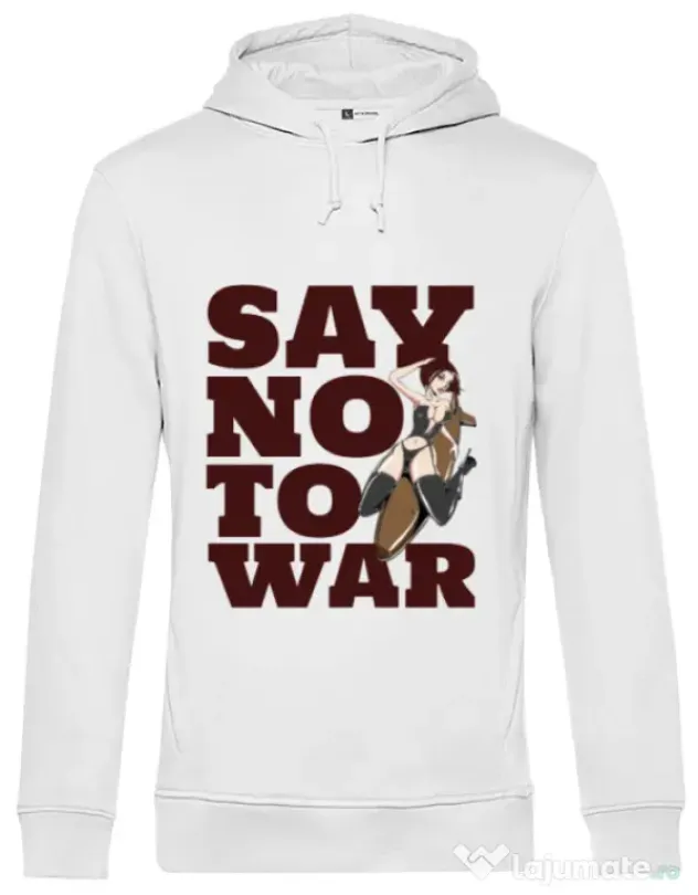 Hoodie barbat cu gluga Say no to war Alb