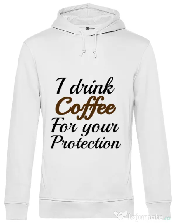 Hoodie barbat cu gluga Coffee for your protection Alb