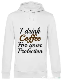 Hoodie barbat cu gluga Coffee for your protection Alb