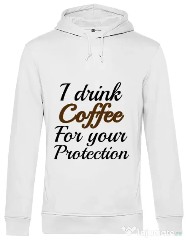Hoodie barbat cu gluga Coffee for your protection Alb