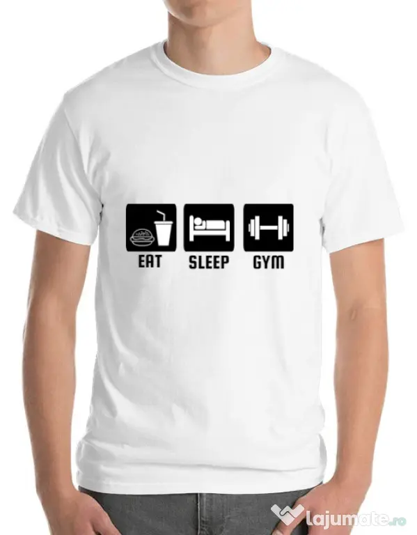 Tricou ADLER barbat Eat sleep gym Alb