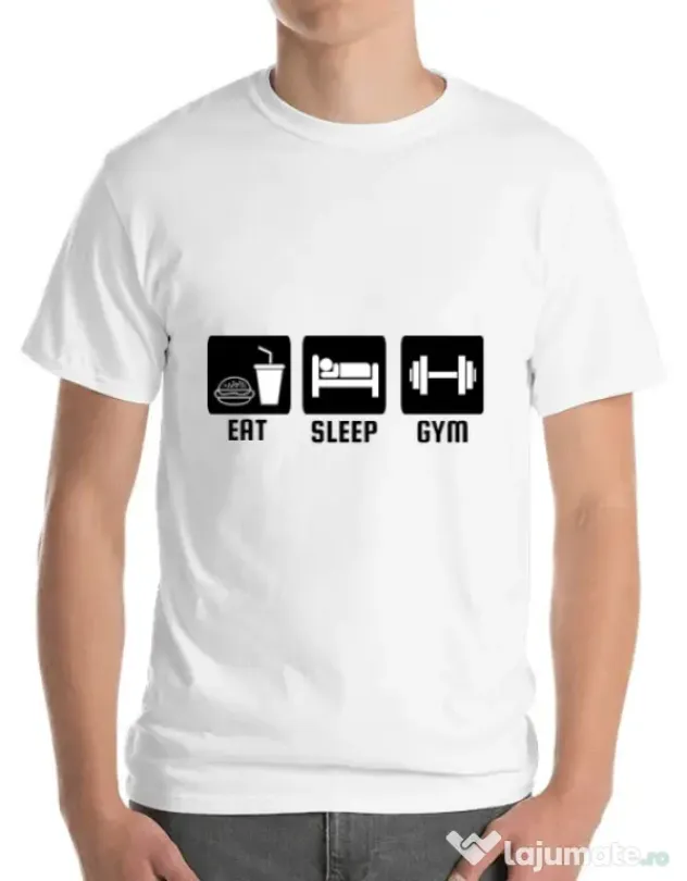 Tricou ADLER barbat Eat sleep gym Alb