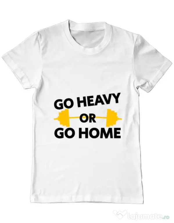 Tricou ADLER barbat Go heavy or go home Alb