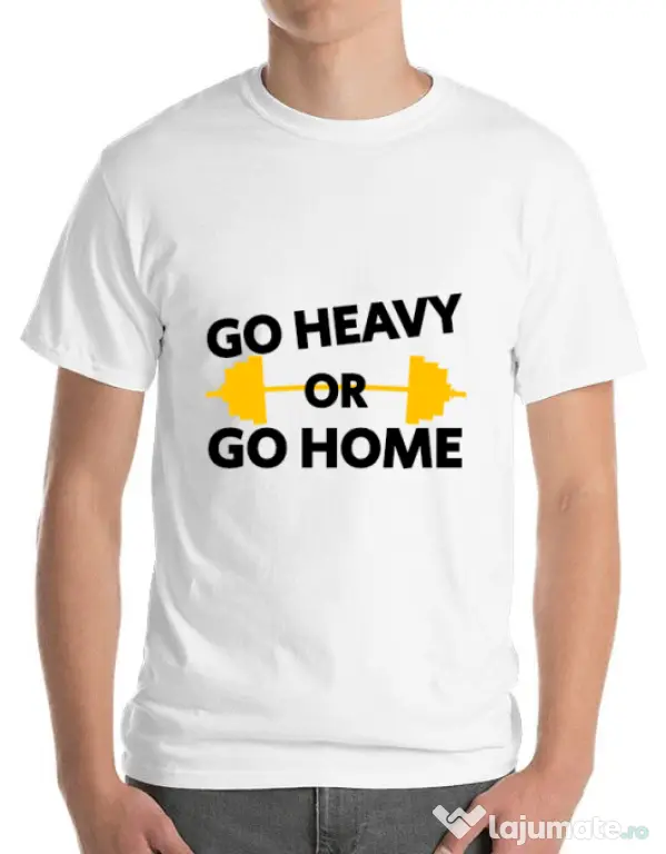 Tricou ADLER barbat Go heavy or go home Alb