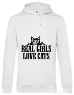 Hoodie barbat cu gluga Real girls love cats Alb