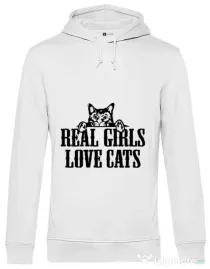 Hoodie barbat cu gluga Real girls love cats Alb