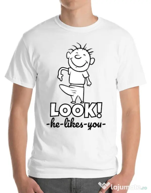 Tricou ADLER barbat He likes you Alb