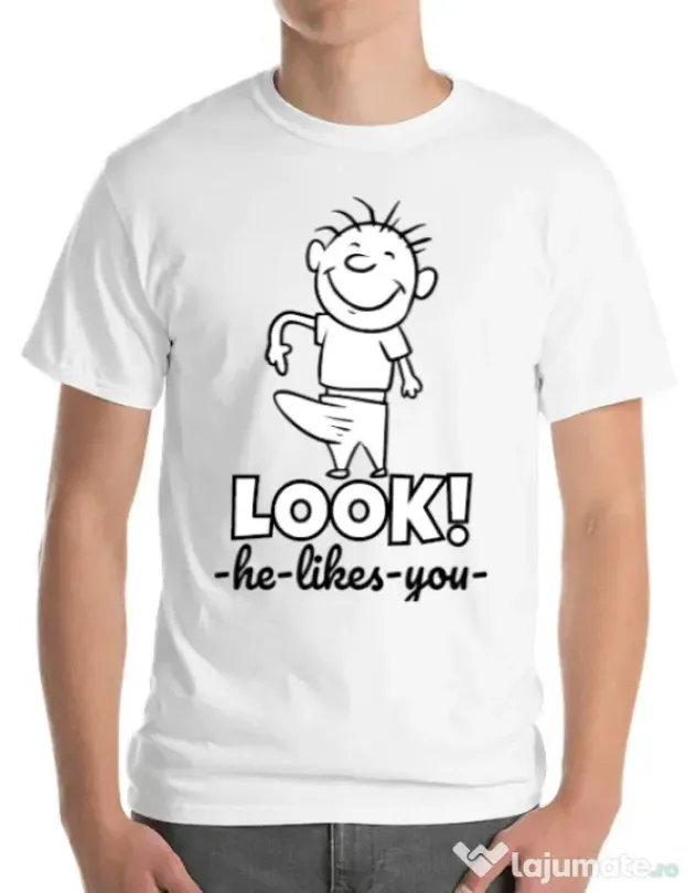 Tricou ADLER barbat He likes you Alb