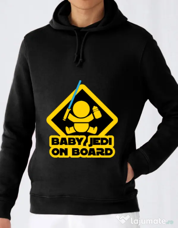 Hoodie barbat cu gluga Baby Jedi Negru