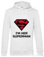 Hoodie barbat cu gluga I'm her Superman Alb
