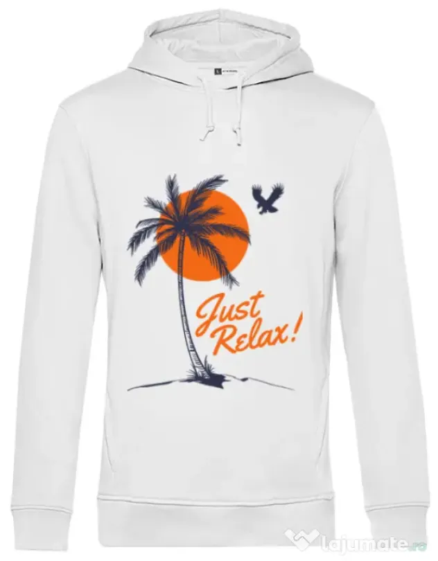 Hoodie barbat cu gluga Just relax Alb