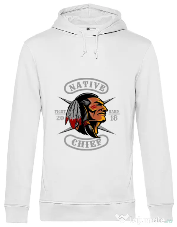 Hoodie barbat cu gluga Native chief Alb